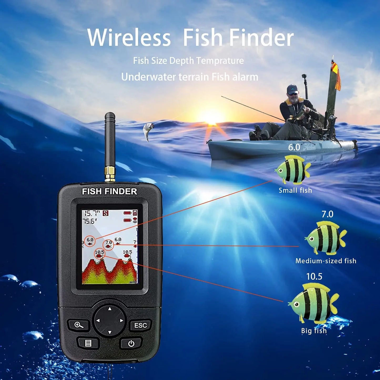 Portable Wireless Sonar Fish Finder – Underwater Echo Sounder & Fishing Alarm Detector for Anglers