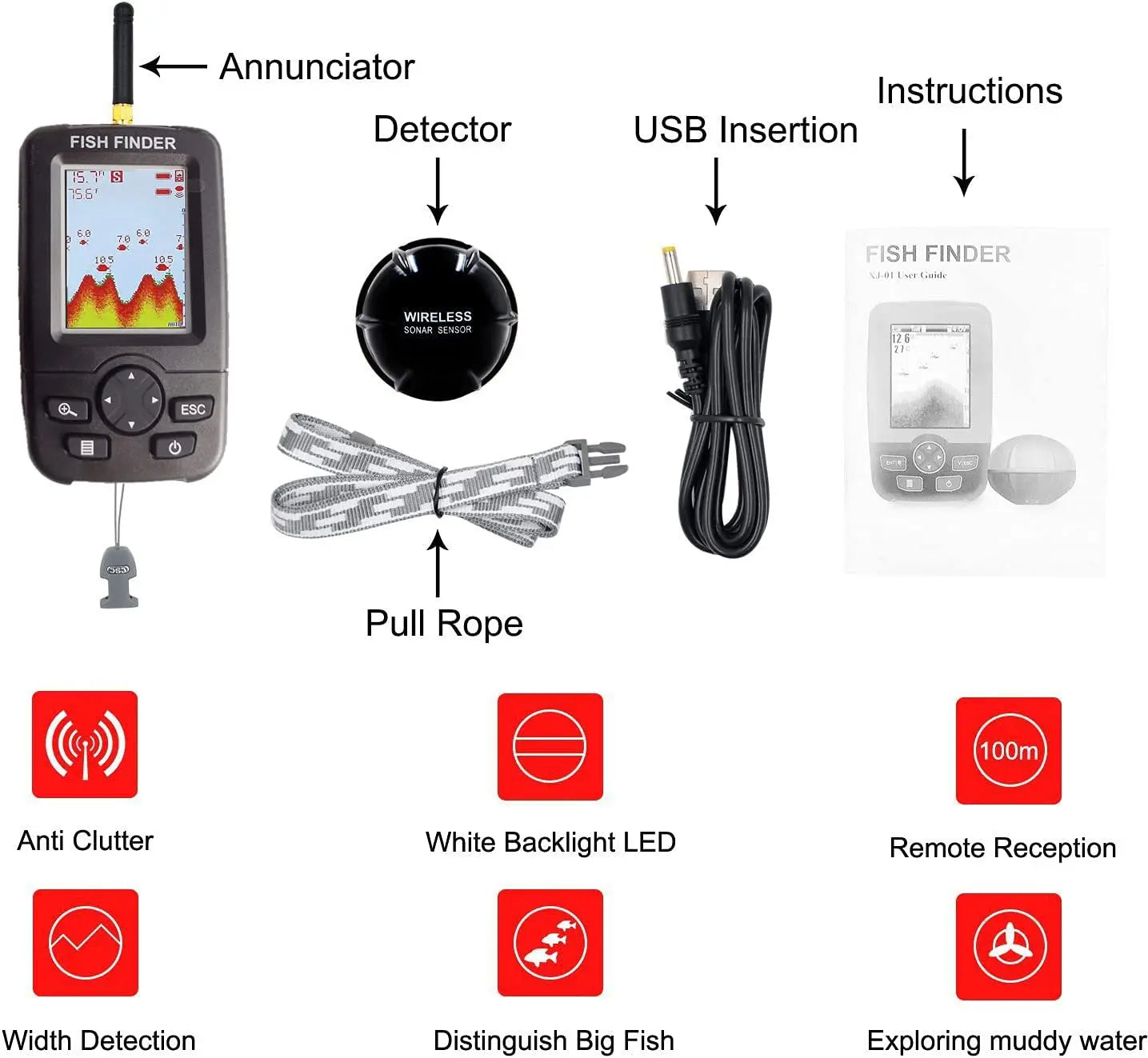 Portable Wireless Sonar Fish Finder – Underwater Echo Sounder & Fishing Alarm Detector for Anglers