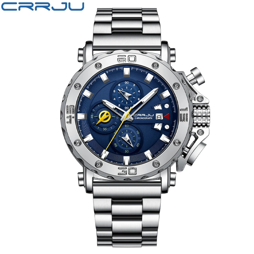 Relogio Masculino CRRJU Sport Chronograph Mens Watches Top Brand Luxury Full Steel Quartz Clock Waterproof Big Dial Watch Men