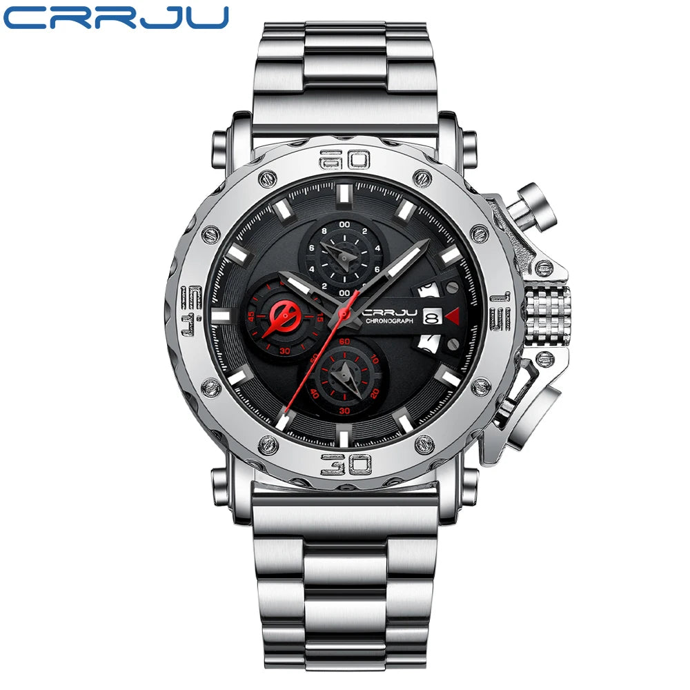 Relogio Masculino CRRJU Sport Chronograph Mens Watches Top Brand Luxury Full Steel Quartz Clock Waterproof Big Dial Watch Men