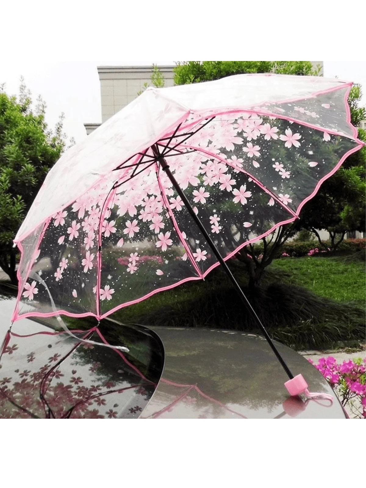 1 trendy edge retro transparent umbrella - three-fold transparent folding umbrella -PVC material, suitable for travel photograph