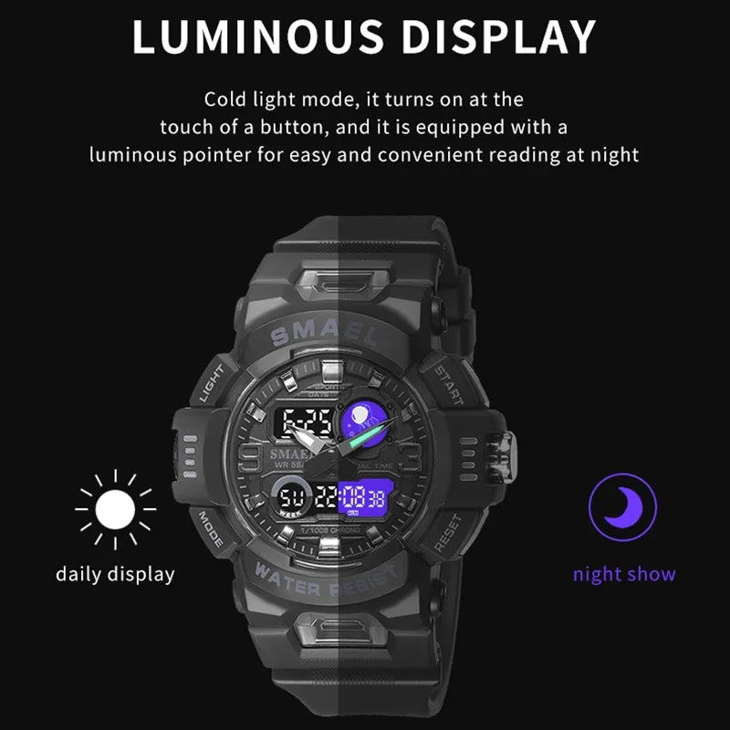 SMAEL8063 Digital Watch LED 50m Waterproof Military Wristwatch Male Clocks Mens Watches Stopwatches Alarm Clock Sport Watches