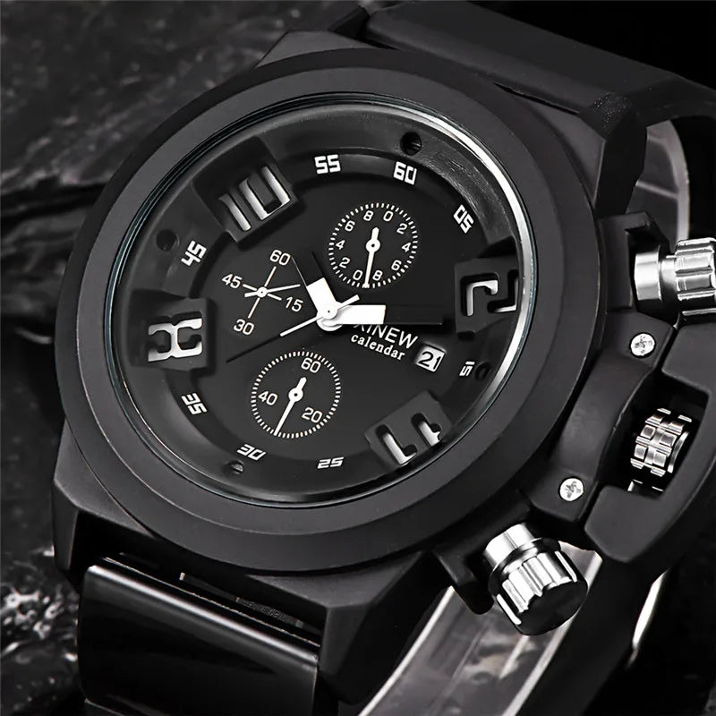 Men's Big Brand Sports Watch – Military Style Quartz Watch with Date, Rubber Band | Casual Gift for Boys & Students
