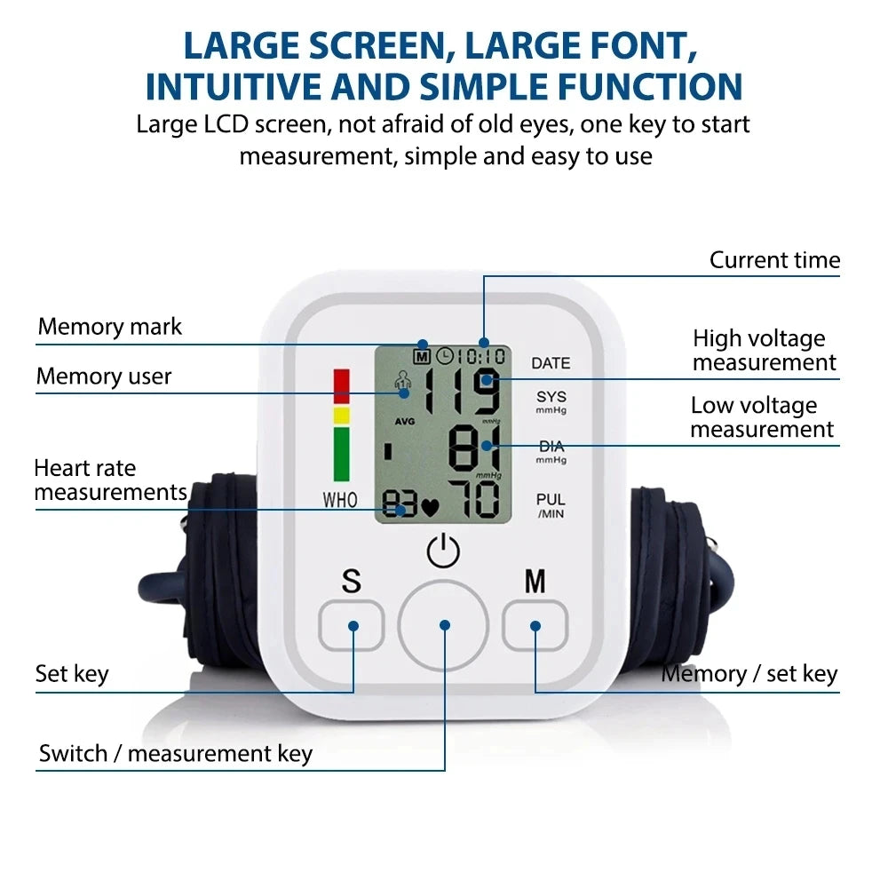 Automatic Arm Blood Pressure Monitor – Digital Tonometer, Portable Medical BP & Heart Rate Monitor Equipment Ask ChatGPT