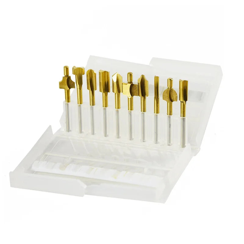 10pcs HSS Router Bits Wood Cutter Milling Fits Dremel Rotary Tool Set 1/8" 3mm Shank Carpentry Router Bits For Rotary Tools DIY