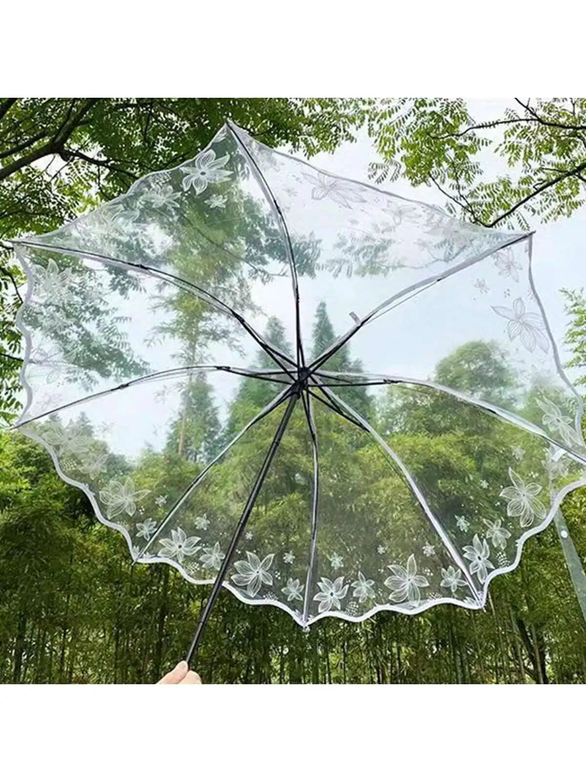 1 trendy edge retro transparent umbrella - three-fold transparent folding umbrella -PVC material, suitable for travel photograph