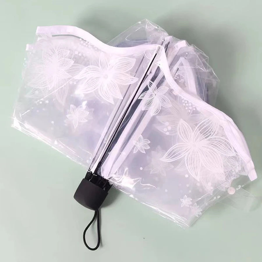 1 trendy edge retro transparent umbrella - three-fold transparent folding umbrella -PVC material, suitable for travel photograph