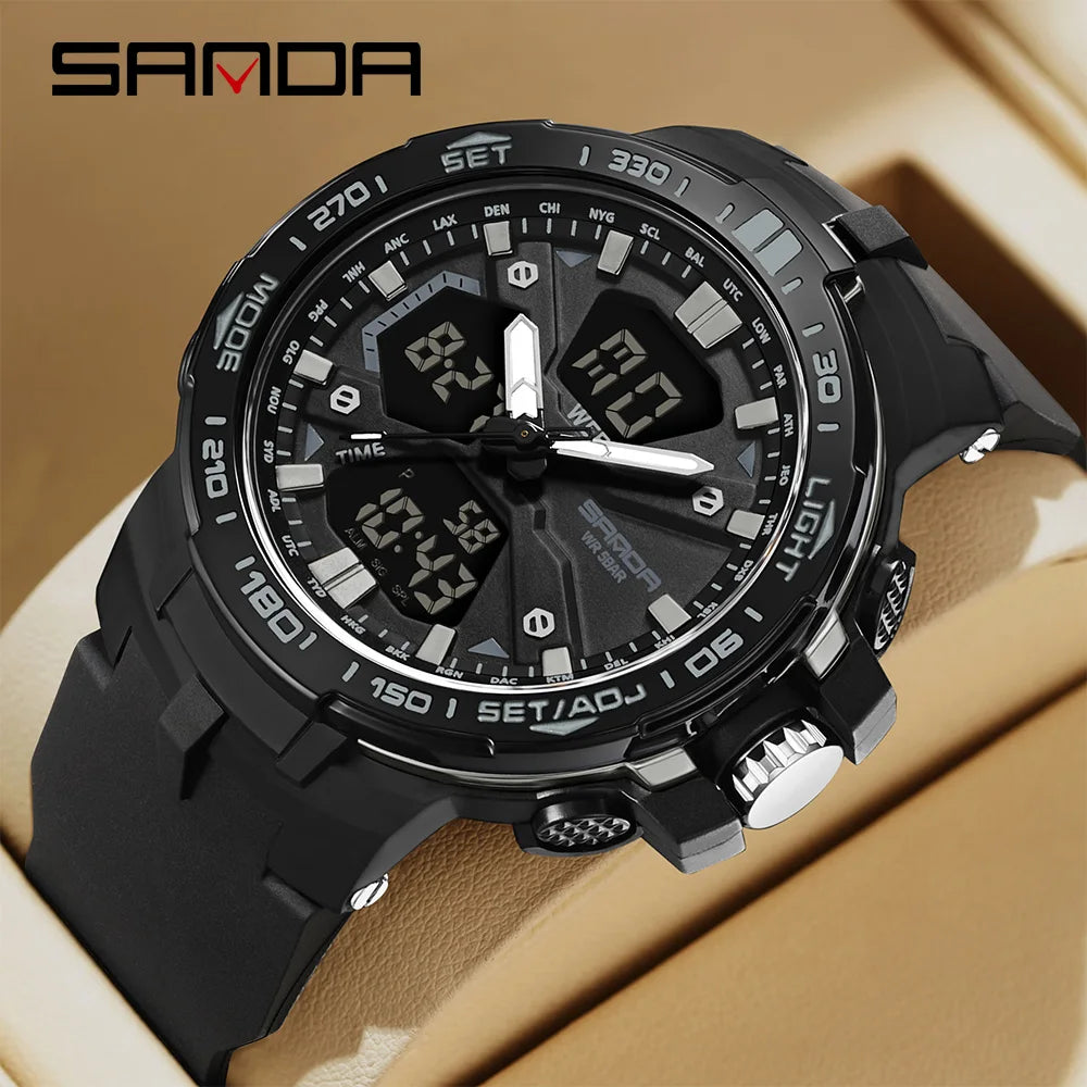 SANDA New 3333 Fashion Men's Electronic Watch Outdoor Sports Multi functional Waterproof LED Student Digital Electronic Watch