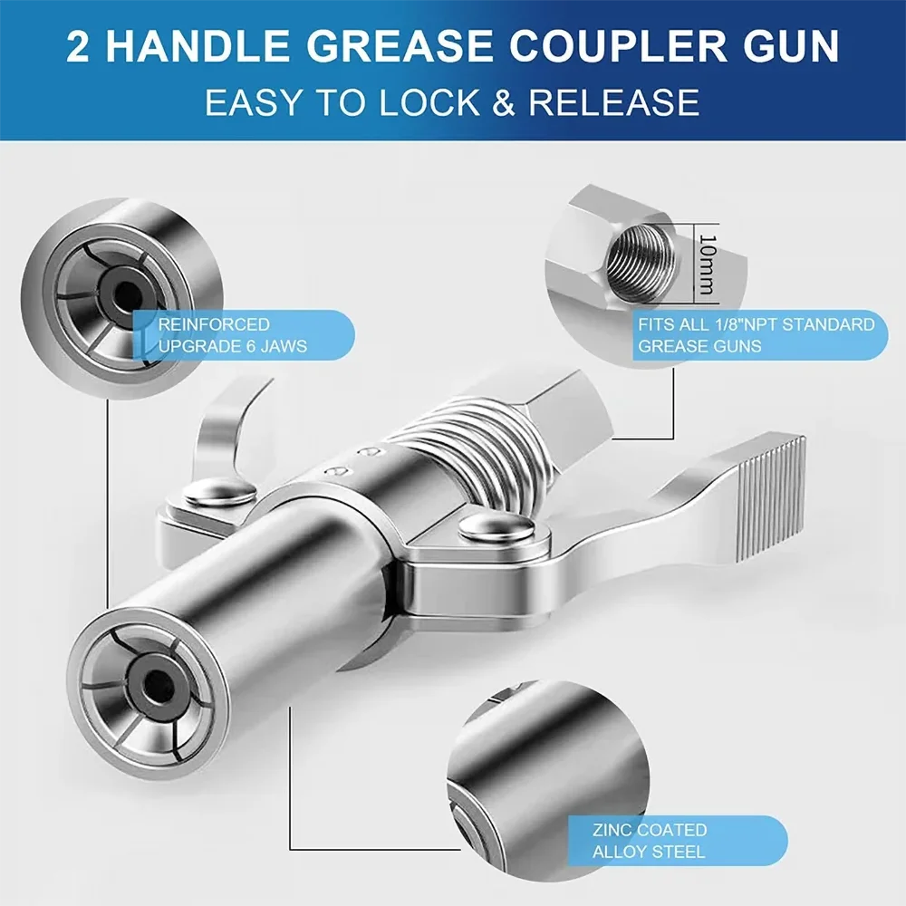 10000PSI Grease Gun Coupler NPTI/8 Oil Pump Quick Release Grease Nozzle Injector Lubricating Oil Grease Gun Car Auto Repair Tool