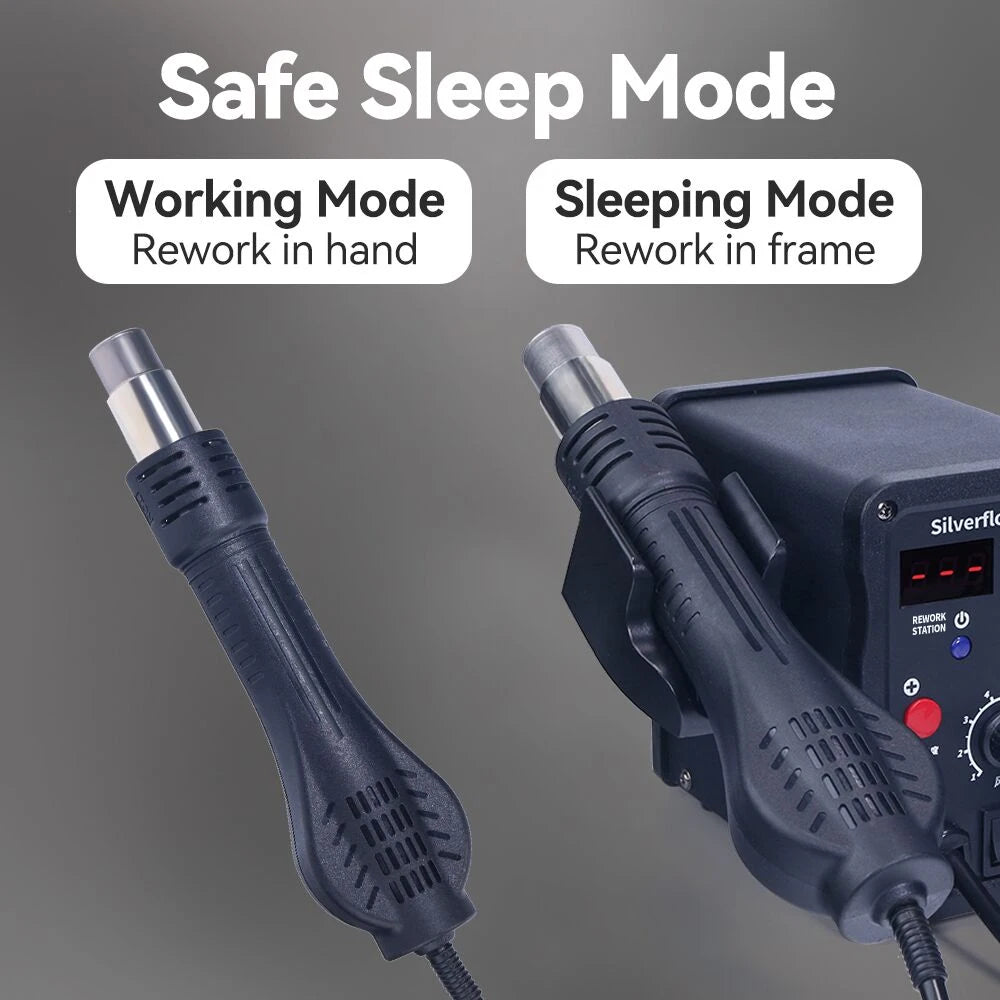 Silverflo 8586D Soldering Station 2 IN 1 Hot Air Gun Solder Station with 2 Digital display,10-Minute Sleep Mode for SMD Rework