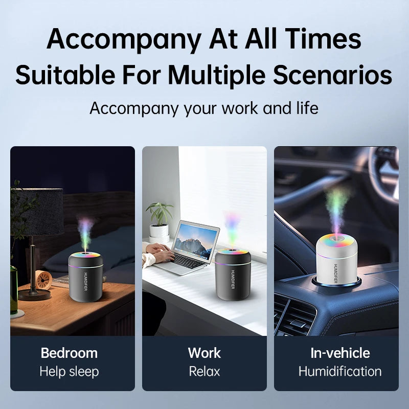 180ML Mini USB Air Humidifier – Electric Aroma Diffuser & Essential Oil Mist Maker with LED Lights for Car, Home, Bedroom