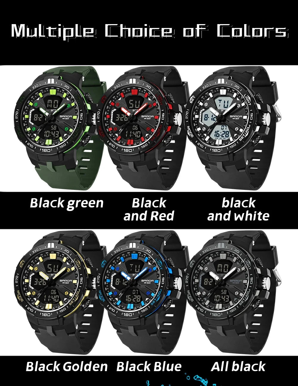 SANDA New 3333 Fashion Men's Electronic Watch Outdoor Sports Multi functional Waterproof LED Student Digital Electronic Watch