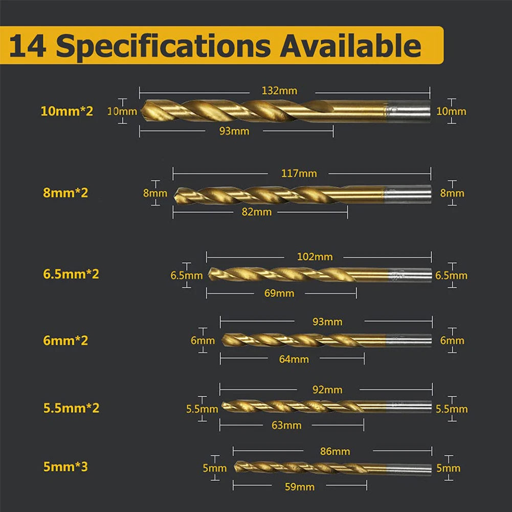 99Pcs 1.5mm - 10mm Titanium Coated Drill Bits HSS High Speed Steel Drill Bits Set Tool High Quality Power Tools