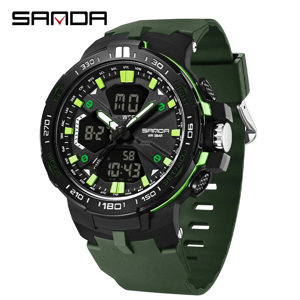 SANDA New 3333 Fashion Men's Electronic Watch Outdoor Sports Multi functional Waterproof LED Student Digital Electronic Watch