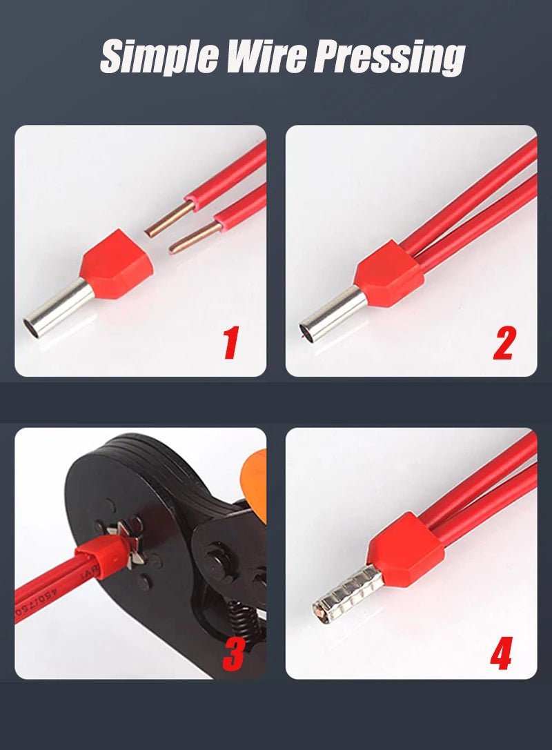 130/380/600PCS TE double wire tube type pre-insulated terminal European pin type cold pressed terminal pin type copper tube end