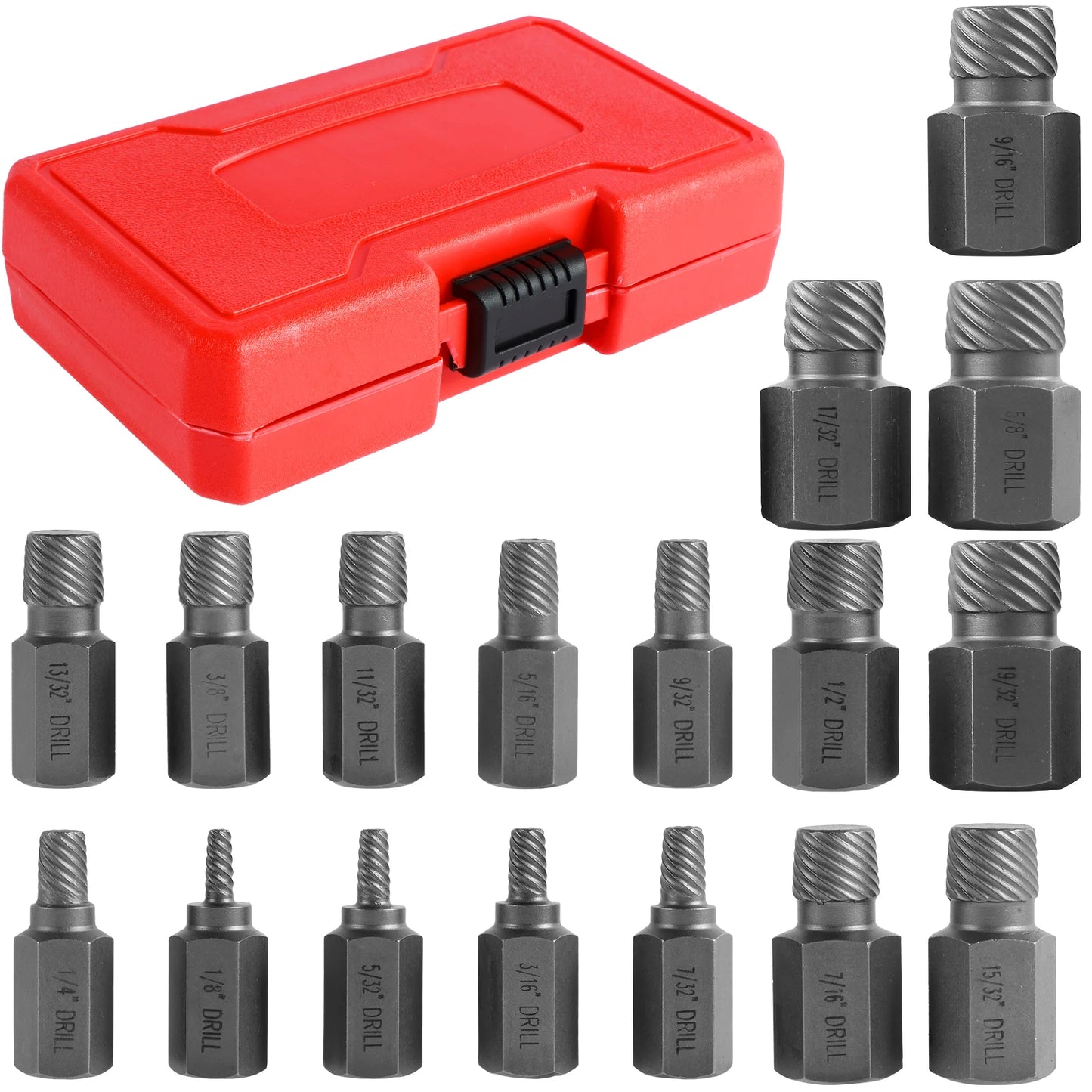 17Pcs Damaged Screw Extractor Drill Bit Set Hex Head Easy Out Bolt Extractor Spiral Broken Screw Remover Tool for Nuts Bolts