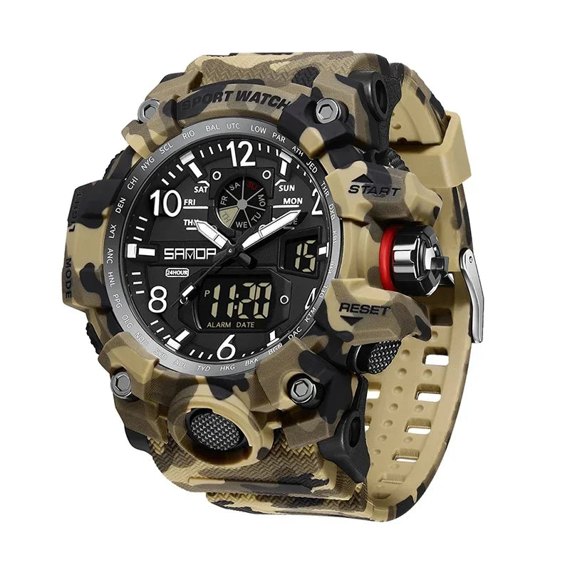 SANDA 3358Outdoor Electron Male Wristwatch Display Quartz Men Clock Sports Military Mens Watch Camouflage LED Digital Watch