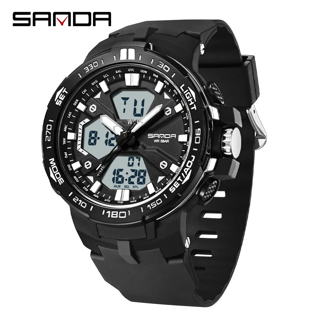 SANDA New 3333 Fashion Men's Electronic Watch Outdoor Sports Multi functional Waterproof LED Student Digital Electronic Watch