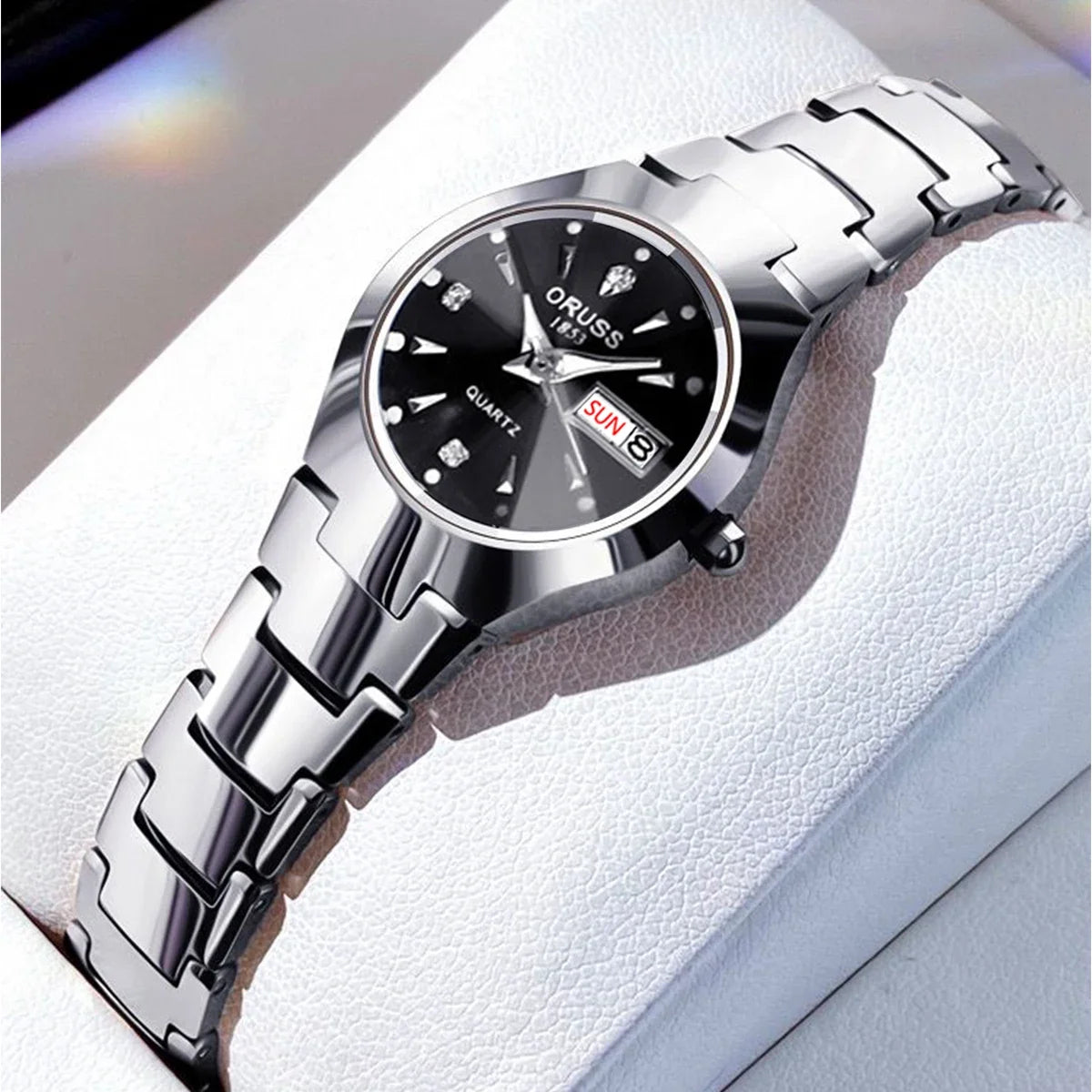 ORUSS Business Casual Womens Quartz Watches Luxury Fashion Wristwatch Stainless Steel Date Week 30M Waterproof Womens Wristwatch