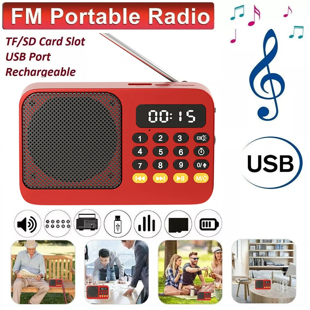 Portable Radio Music Player Handheld Rechargeable Digital FM USB TF MP3 Player Speaker Devices Supplies With LED Display Radio 