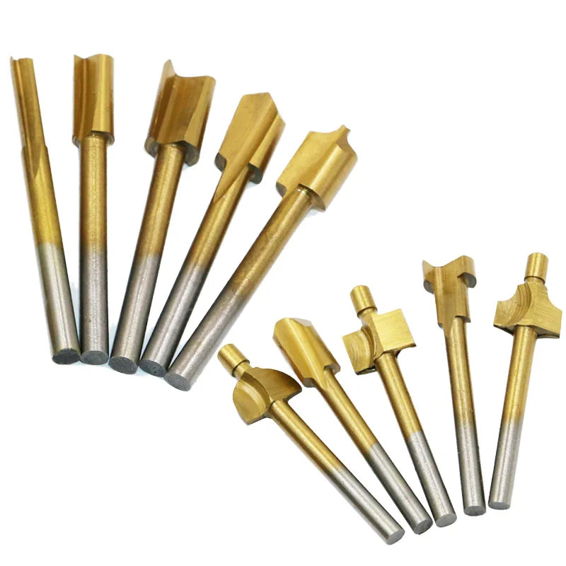 10pcs HSS Router Bits Wood Cutter Milling Fits Dremel Rotary Tool Set 1/8" 3mm Shank Carpentry Router Bits For Rotary Tools DIY