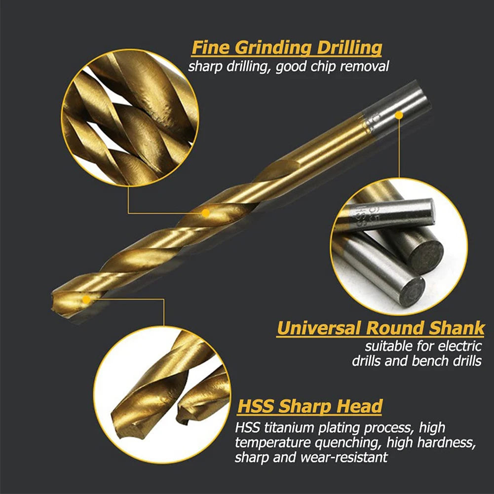 99Pcs 1.5mm - 10mm Titanium Coated Drill Bits HSS High Speed Steel Drill Bits Set Tool High Quality Power Tools
