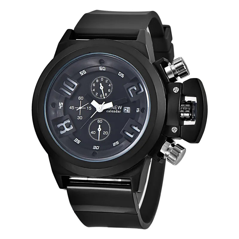 Men's Big Brand Sports Watch – Military Style Quartz Watch with Date, Rubber Band | Casual Gift for Boys & Students