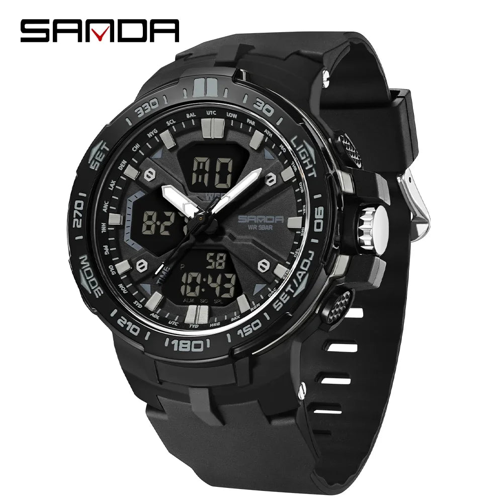 SANDA New 3333 Fashion Men's Electronic Watch Outdoor Sports Multi functional Waterproof LED Student Digital Electronic Watch