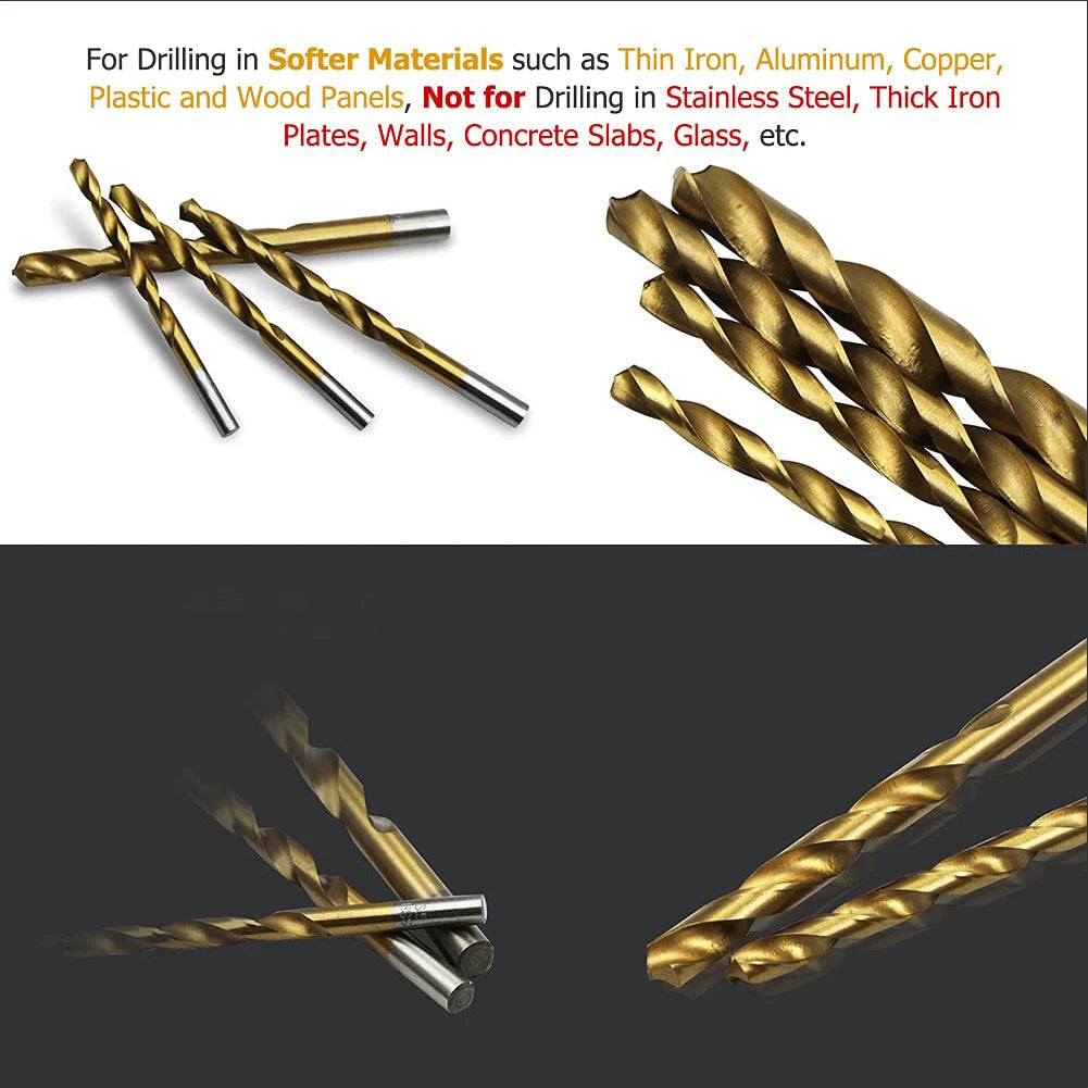 99Pcs 1.5mm - 10mm Titanium Coated Drill Bits HSS High Speed Steel Drill Bits Set Tool High Quality Power Tools