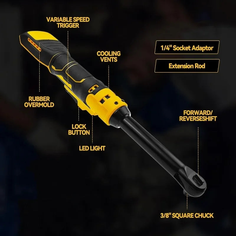 Cordless Ratchet Wrench Upgraded Extended Head Removal Screw Nut 220N.m 3/8" Electric Driver Power Tools for Dewalt 20V Battery