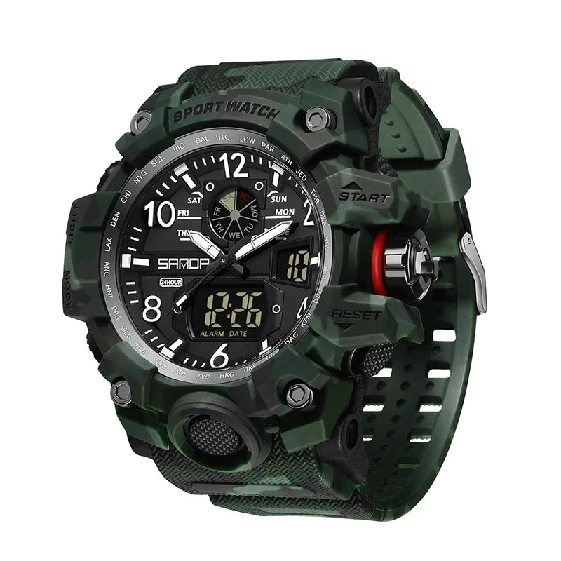 SANDA 3358Outdoor Electron Male Wristwatch Display Quartz Men Clock Sports Military Mens Watch Camouflage LED Digital Watch
