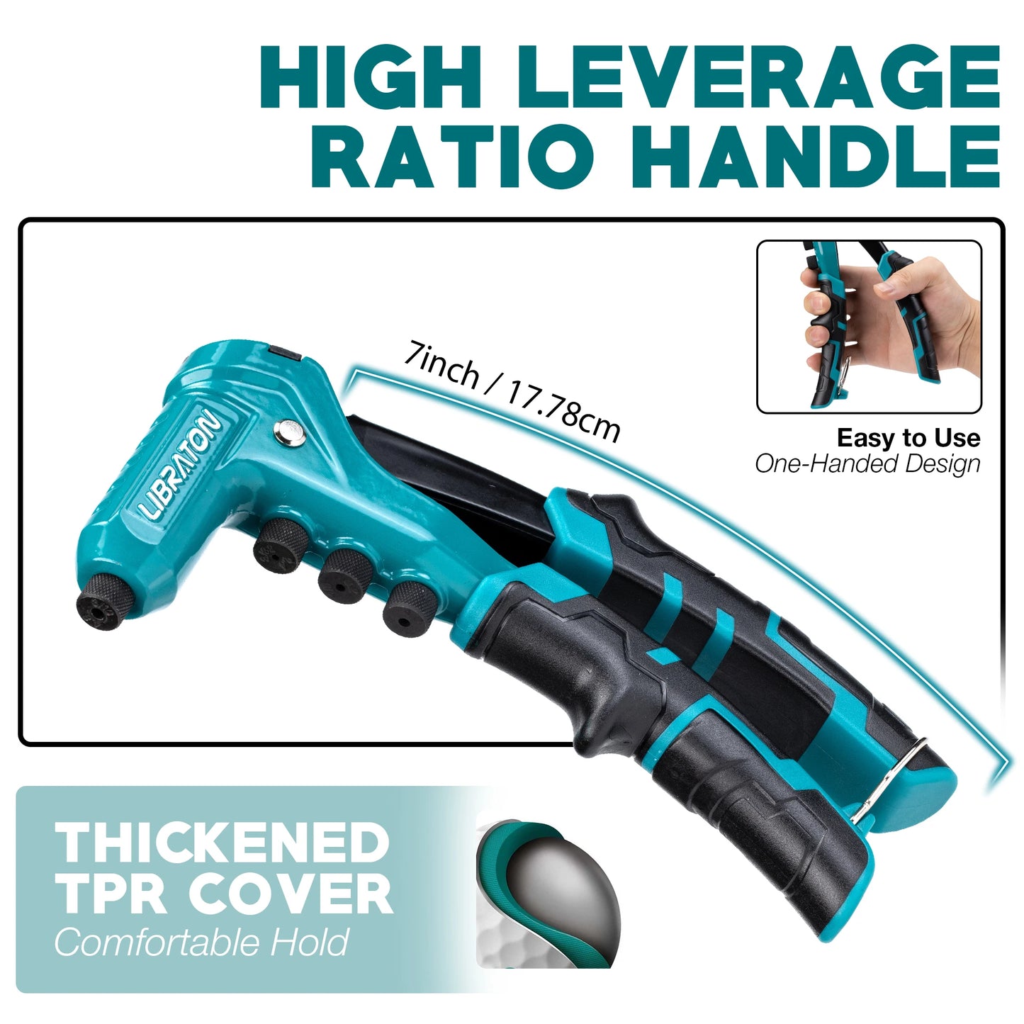 One-Handed Rivet Gun Professional Hand Riveter Pop Rivet Gun Set 4 in 1 Riveting Tool with 200 Rivet - 3/32" 1/8" 5/32" 3/16"
