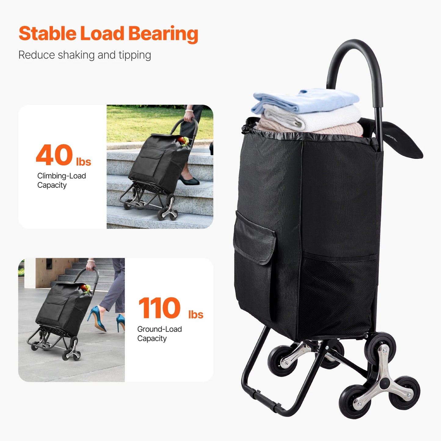 SucceBuy 36L 110Lbs Grocery Cart Folding Shopping Cart Hand-pulled Trolley Household Portable Storage Stair Climbing Handcart