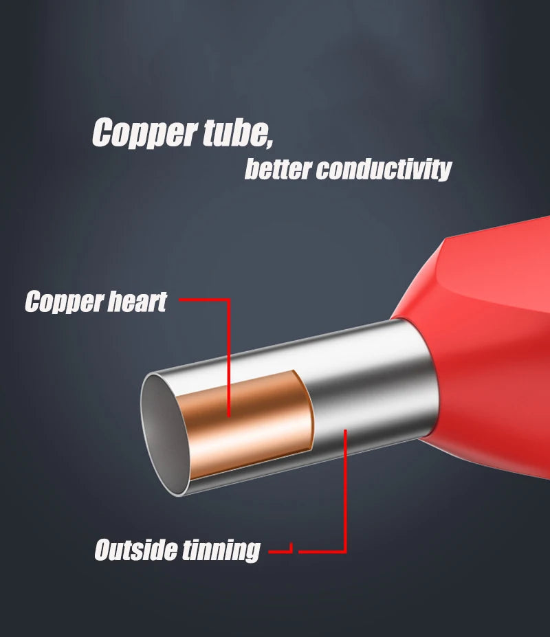 130/380/600PCS TE double wire tube type pre-insulated terminal European pin type cold pressed terminal pin type copper tube end