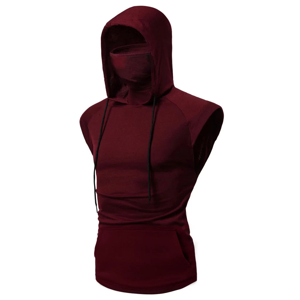 new Mens Gym Thin Hoodie Long Sleeve Hoodies With Mask Sweatshirt Casual Splice Large Mask Hoodie Sweatshirt Hooded Tops Cycling