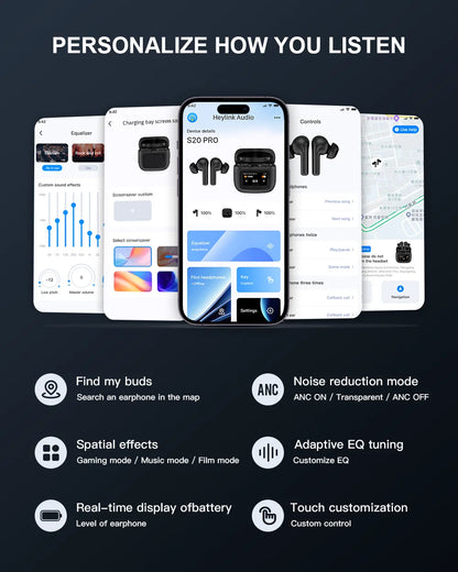 Beatfade S20 PRO Touch Screen ANC Wireless Earbuds – TWS Noise Cancelling with Bluetooth 5.3, App Support, and Long Battery Life