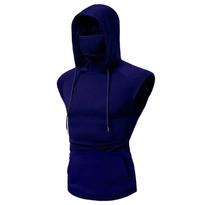 new Mens Gym Thin Hoodie Long Sleeve Hoodies With Mask Sweatshirt Casual Splice Large Mask Hoodie Sweatshirt Hooded Tops Cycling