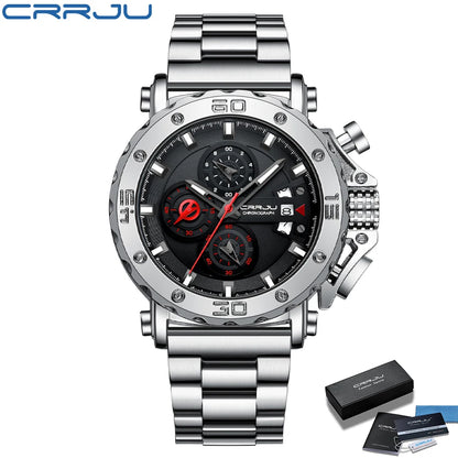 Relogio Masculino CRRJU Sport Chronograph Mens Watches Top Brand Luxury Full Steel Quartz Clock Waterproof Big Dial Watch Men