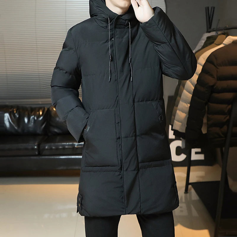 New Winter Fashion Youth Middle And Long Clothes Men'S Korean Version Popular Bread Down Cotton Thickened Warm Coat Boy