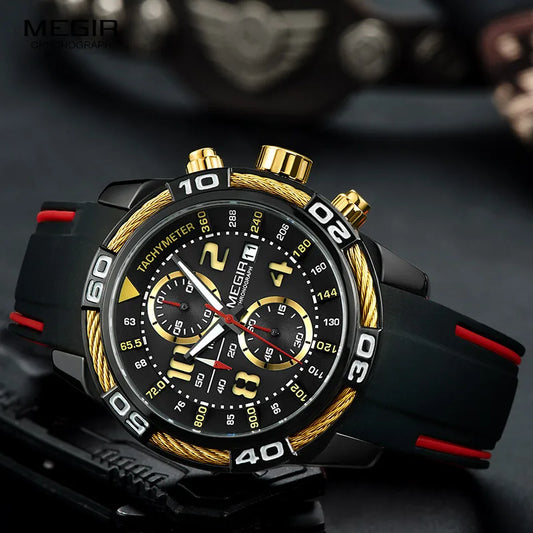 Men’s Sports Chronograph Quartz Watch – Waterproof Army Racing Wristwatch with Luminous Hands & Durable Silicone Strap