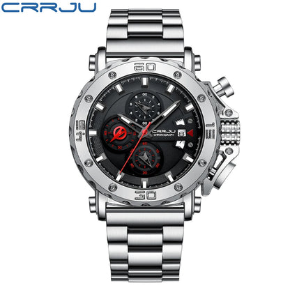 Relogio Masculino CRRJU Sport Chronograph Mens Watches Top Brand Luxury Full Steel Quartz Clock Waterproof Big Dial Watch Men