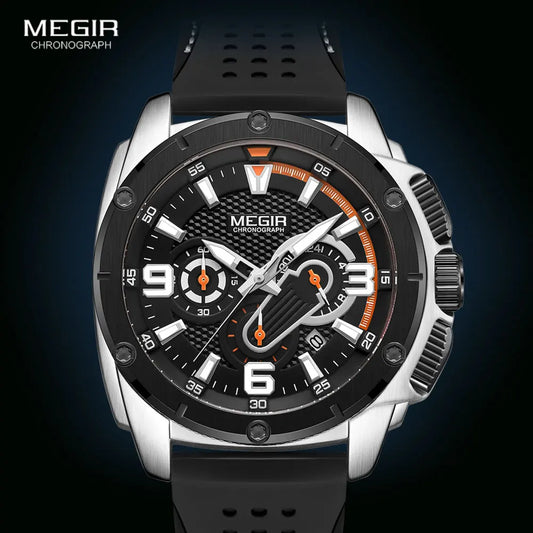 Men’s Luxury Chronograph Quartz Watch – Top Brand Military Sports Wristwatch with Waterproof Design & Silicone Strap
