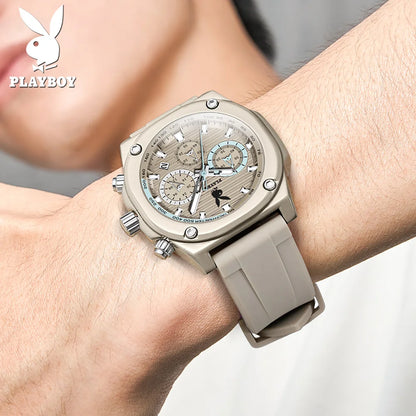 PLAYBOY Top Brand Trend Quartz Watch for Men Original Silicone Strap Men's Watches Waterproof Calendar Multifunction Male Watch