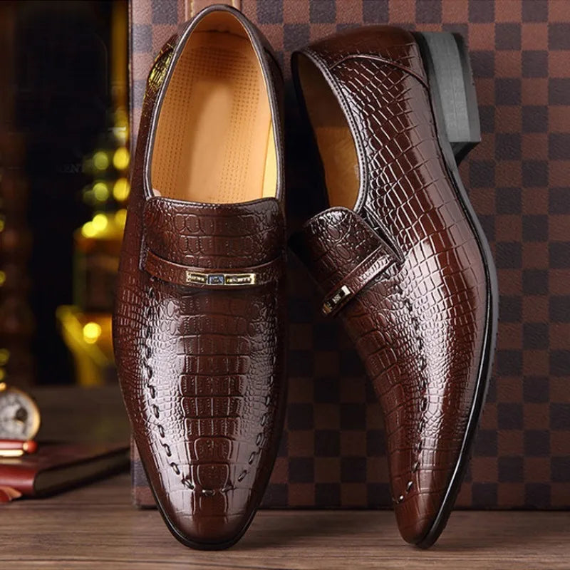 Luxury Crocodile Pattern Leather Shoes for Men – Stylish Business & Wedding Footwear