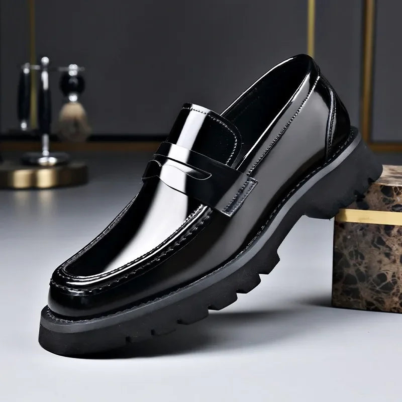 Fashionable Thick Sole Breathable Men's Loafers – Designer British Style Business Leather Shoes