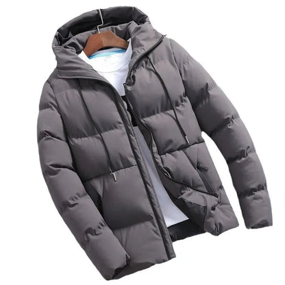 Winter Men's Cotton Coat, Loose-Fit Cropped Hooded Puffer Jacket, Trendy Casual Parka for Outdoor Wear