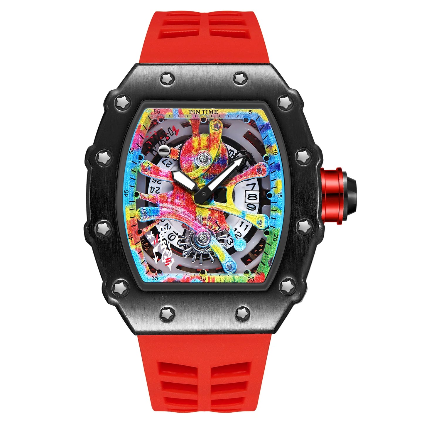 Luxury Tonneau Men’s Watch – Fashion Quartz Wristwatch with Graffiti Dial, Auto Date & Waterproof Sport Design