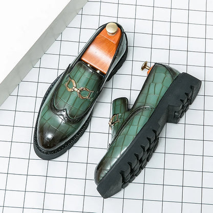 Trendy Green Brogue Shoes for Men – Leather Business & Wedding Loafers in British Style