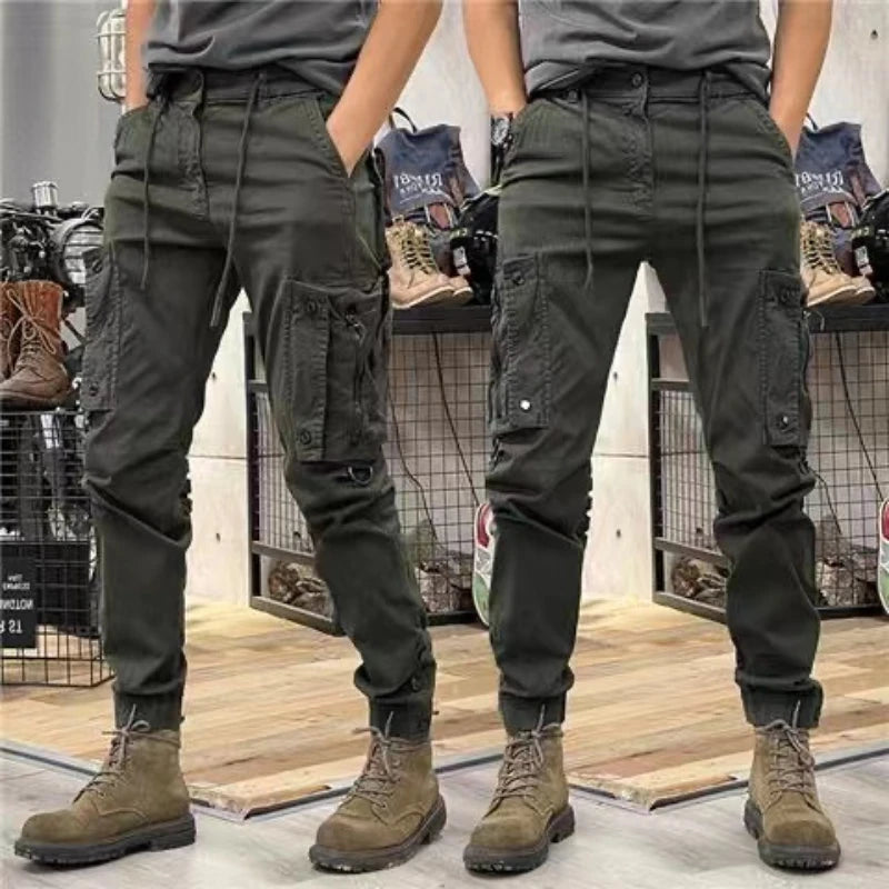 Men's Military Tactical Cotton Cargo Pants - Elastic Casual Trousers with Zipper Multi-Pocket Joggers - Available in Khaki, Black, and Army Green