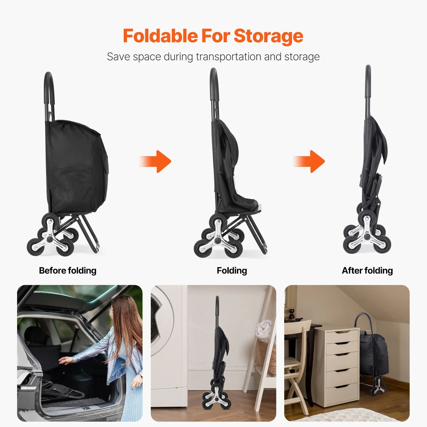 SucceBuy 36L 110Lbs Grocery Cart Folding Shopping Cart Hand-pulled Trolley Household Portable Storage Stair Climbing Handcart
